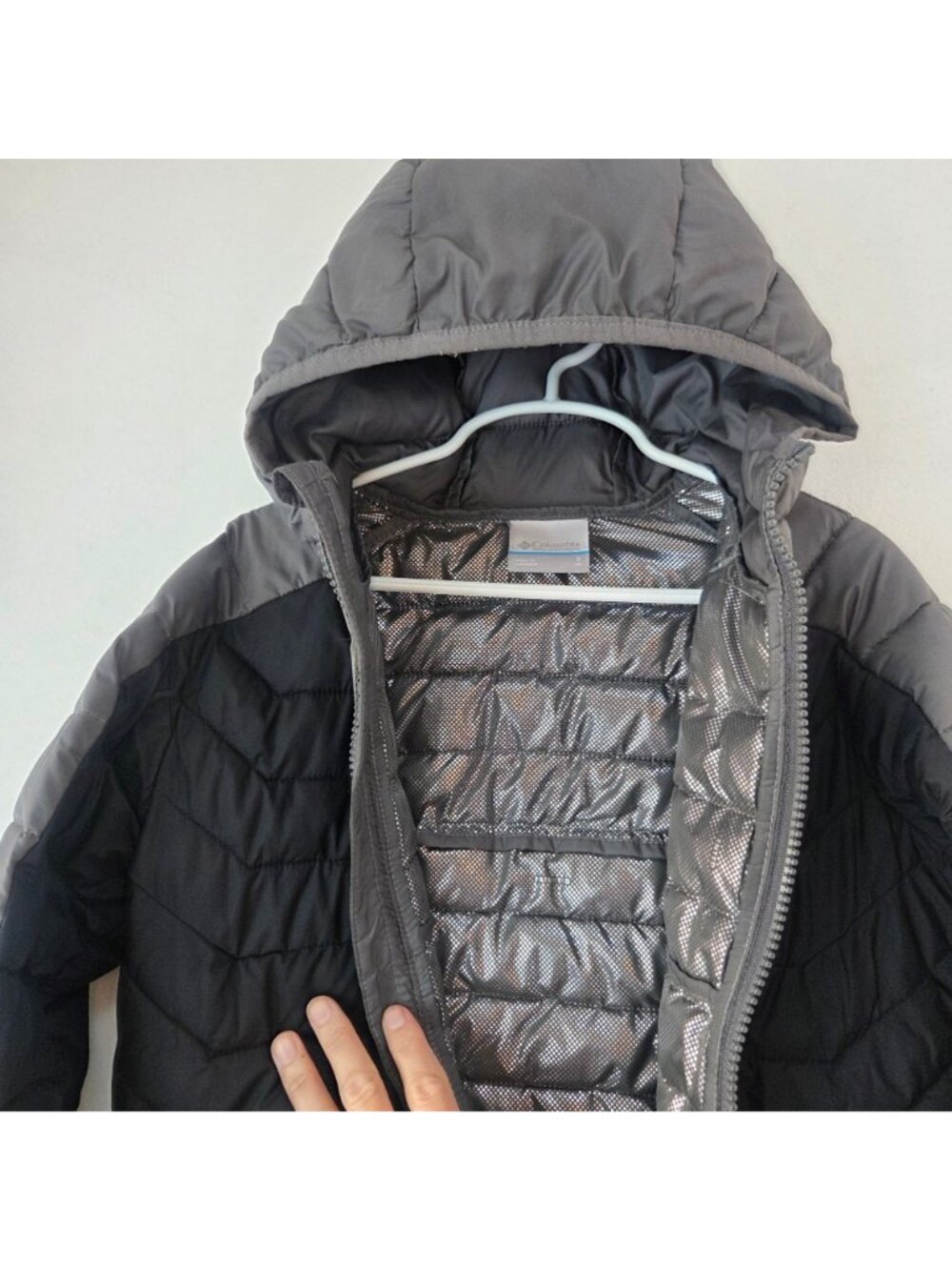 Columbia Omni-Heat Puffer Coat Jacket Grey Black Winter Hooded Boys S (8) - Picture 5 of 7